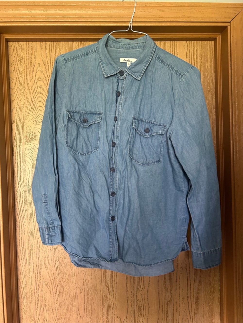Angels Light Blue Denim Button-Down Shirt